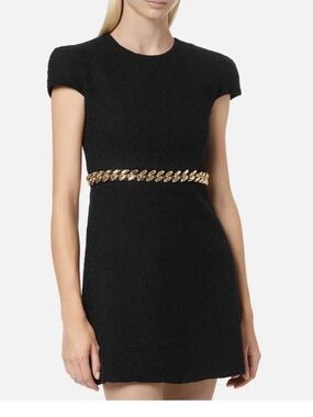 NWT Versace Black Mini Dress with Gold Chain Waist